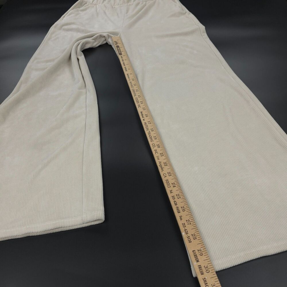 VUORI Haven Wide Leg Ribbed Knit Pant Suede Beige Athleisure Lounge Clean Girl - Picture 5 of 10